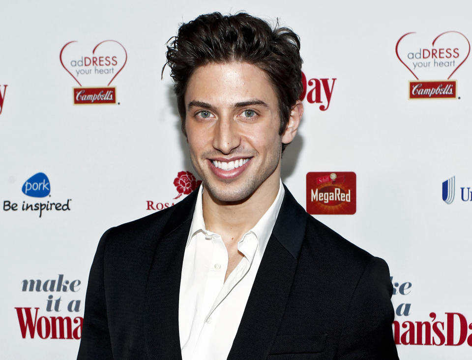 FILE - This Feb. 15, 2012 file photo released by Campbell's shows actor Nick Adams at the Campbell's sponsored Women's Day Red Dress Awards in New York. Adams, Ashley Brown, Jessica Rush and Michael James Scott will lend their voices to a benefit production of Jason Robert Brown's “Songs for a New World” this spring.The four will appear in the one-night-only show on March 11 at XL Cabaret, west of Times Square. Jeff Calhoun will direct. (AP Photo/Campbell's, Brian Ach)