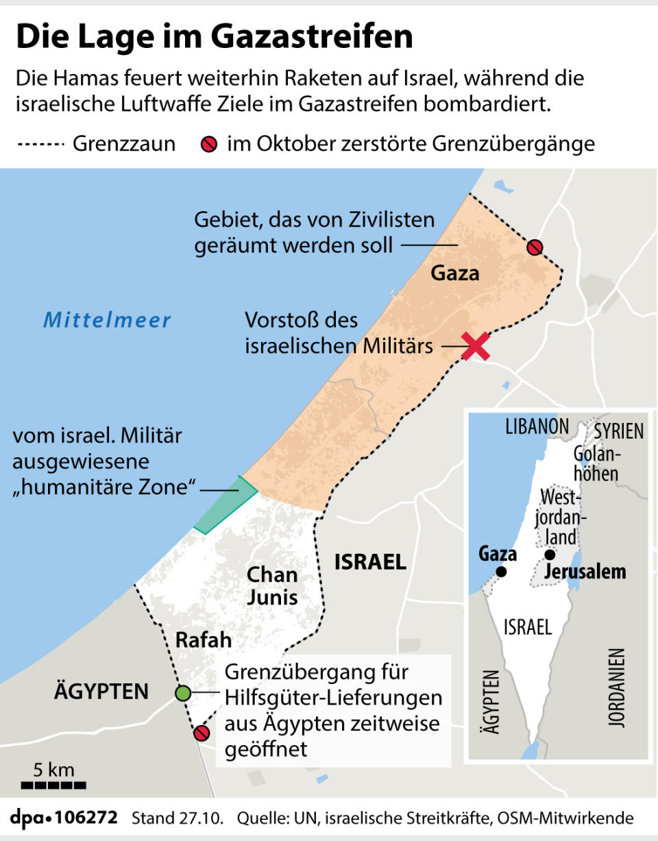 Karte zur Situation im Gazastreifen. Grafik: Bökelmann/Brühl/Zafirlis, Redaktion: Brühl/Schaller
