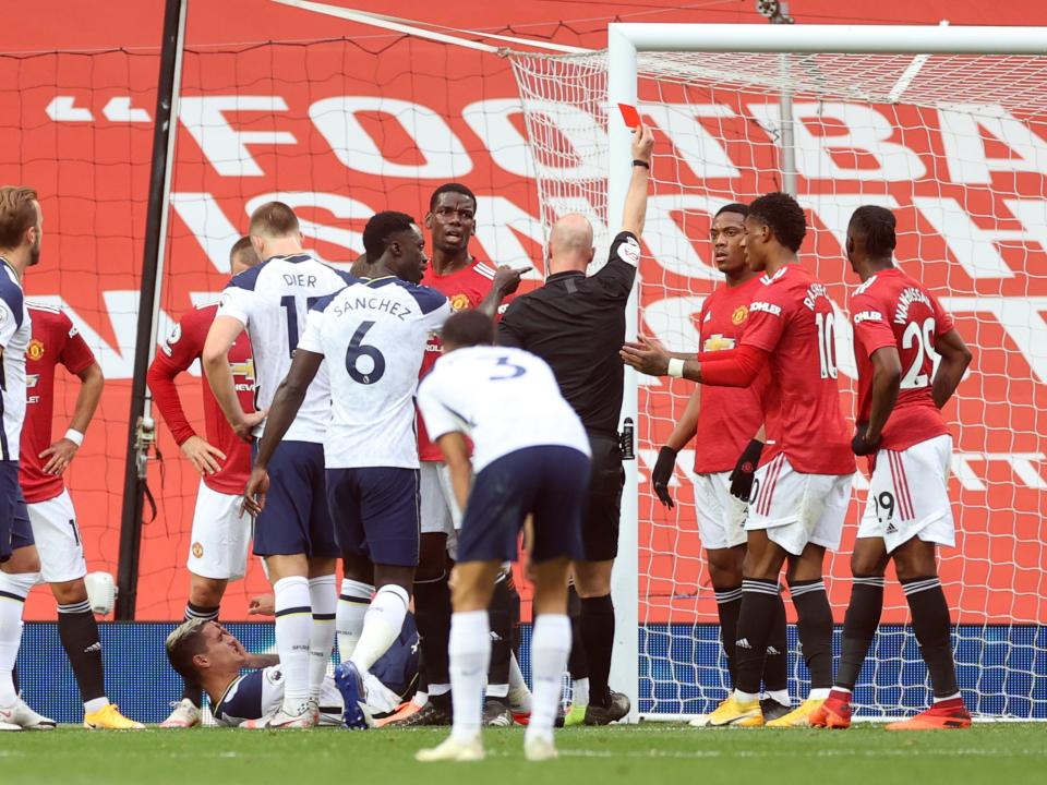 Anthony Martial saw red against Tottenham earlier this season (AFP via Getty Images)