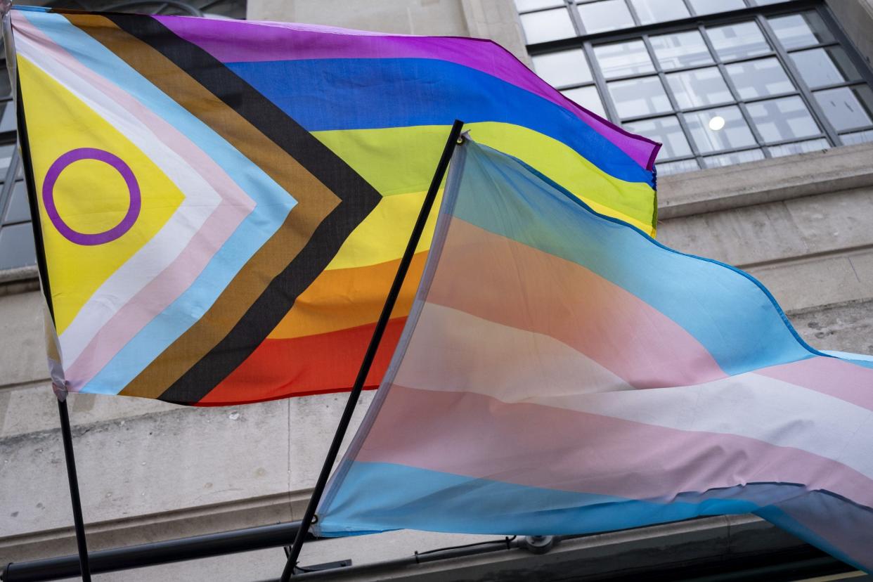 intersex and transgender pride flags on display in London, UK