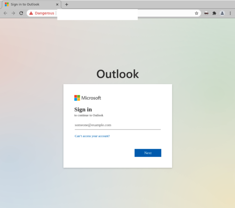 Screenshot of fake outlook login page