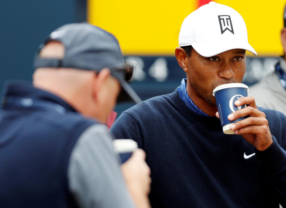 Tiger Woods of the U.S. on the first tee during the practice round at Carnoustie (REUTERS/Paul Childs)