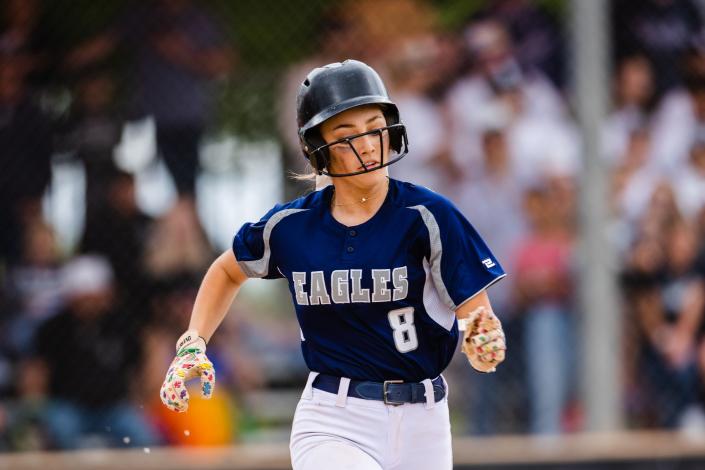 Duchesne’s Lexi Morlan (8) runs during the 2A girls softball finals at Spanish Fork Sports Park in Spanish Fork on May 13, 2023. | Ryan Sun, Deseret News