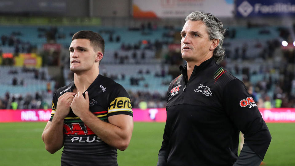 Seen here, Nathan and dad Ivan Cleary after Penrith's grand final loss against Melbourne.