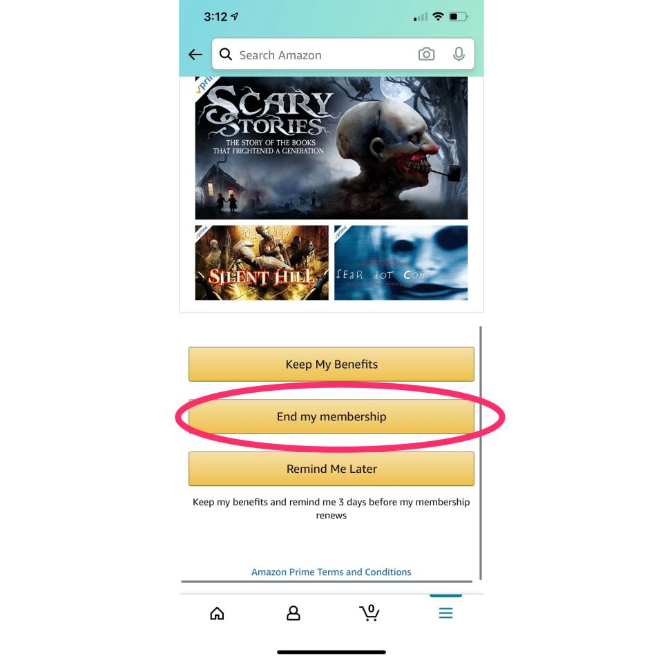 Tap 'End my membership' and continue to follow the prompts to cancel Prime for good.