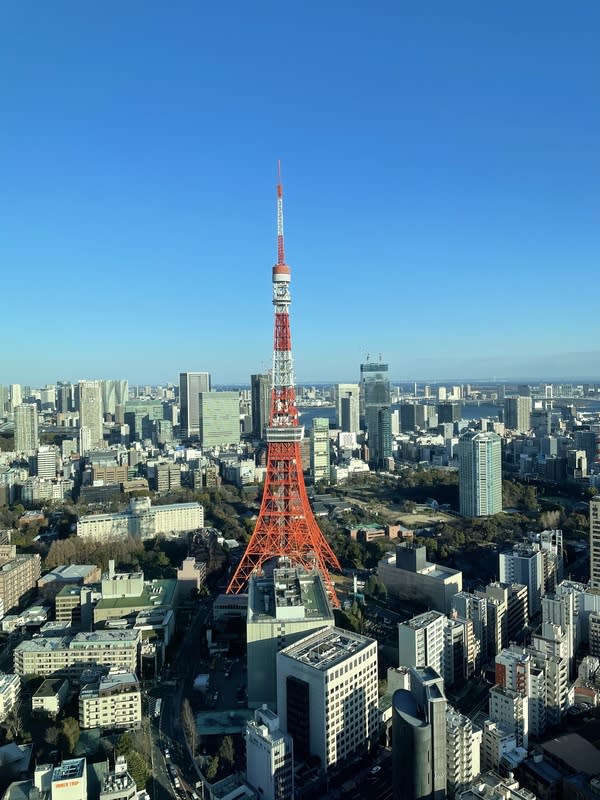麻布台之丘俯瞰東京鐵塔 位於日本東京都心的「麻布台之丘」2023年11月揭幕 後，33樓的免費觀景台因為可俯瞰東京鐵塔與東京市 中心景觀，被許多台灣人列為訪日新景點，但從4月 18日起需要消費才能觀景。 中央社記者戴雅真東京攝 113年4月1日 