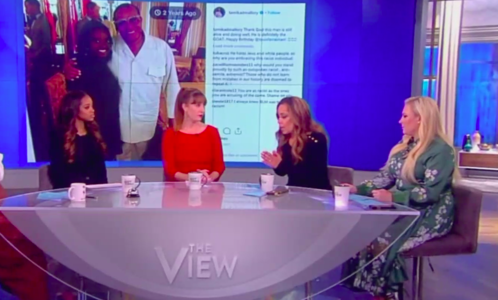 Women’s March co-presidents, from left, Tamika Mallory and Bob Bland appeared on “The View” Monday — and faced a grilling from Sunny Hostin and Meghan McCain. (Photo: The View)