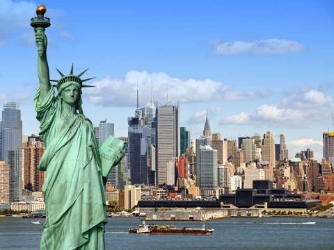 New York City skyline and Statue of Liberty