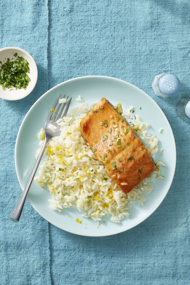 Garlic Butter Salmon and Citrus Rice