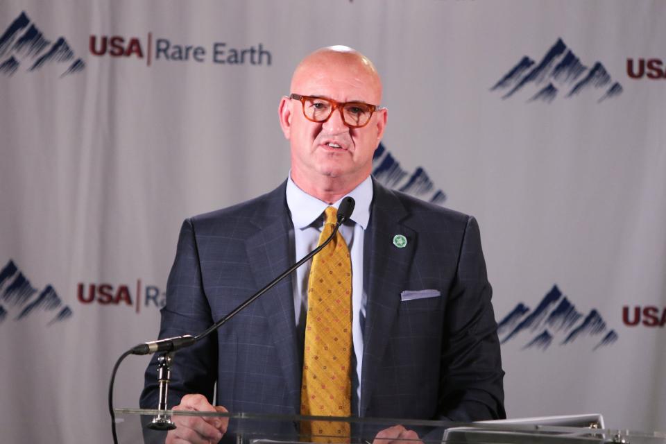 Ken Wagner announced Friday he is resigning as Oklahoma's secretary of energy and environment. Wagner is shown speaking alongside state officials this summer as USA Rare Earth announced its $100 million manufacturing facility was coming to Stillwater.