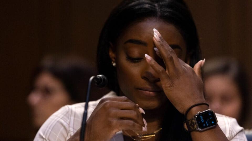 U.S. Olympic gymnast Simone Biles testifies during a Senate Judiciary hearing about the Inspector General’s report on the FBI’s handling of the Larry Nassar investigation on Capitol Hill, on September 15, 2021 in Washington, DC. (Photo by Graeme Jennings-Pool/Getty Images)
