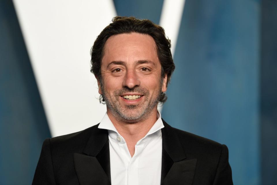 Google cofounder Sergey Brin wearing a tuxedo at an Oscars party in 2022