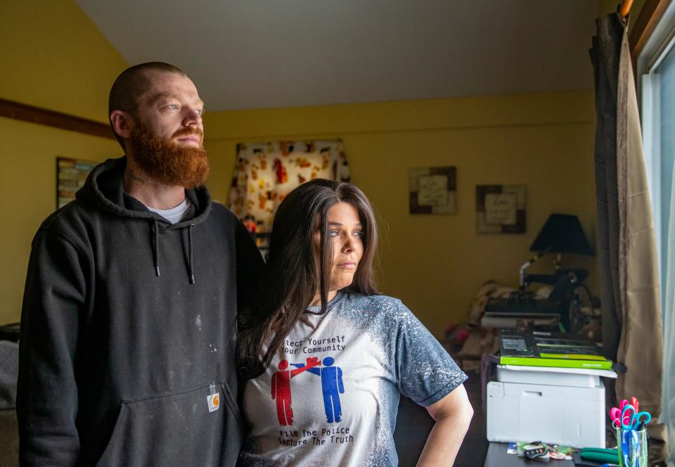 Mar 7, 2022; Colon, Michigan, USA; Lanzell and Tiffanie Williams inside their home on Monday. Mandatory Credit: Robert Franklin-The Indianapolis Star