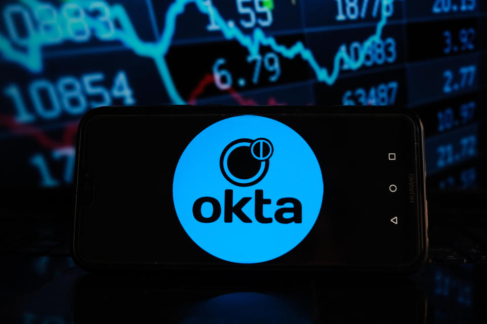 A photo illustration an OKTA logo. (Photo Illustration by Omar Marques/SOPA Images/LightRocket via Getty Images)
