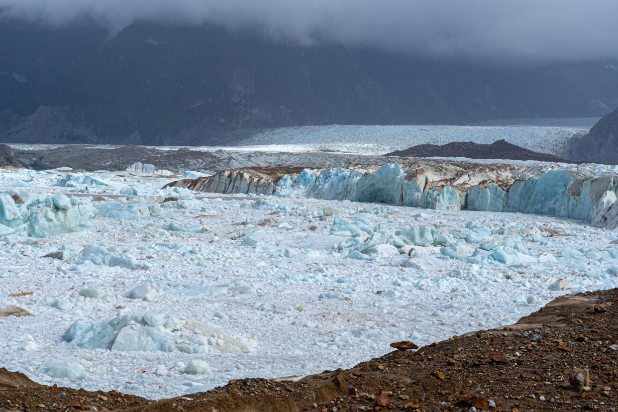 View of a glacier on the edge of Campos de Hielo Norte, in the region of Aysén, southern Chile, on Feb. 14, 2022.
