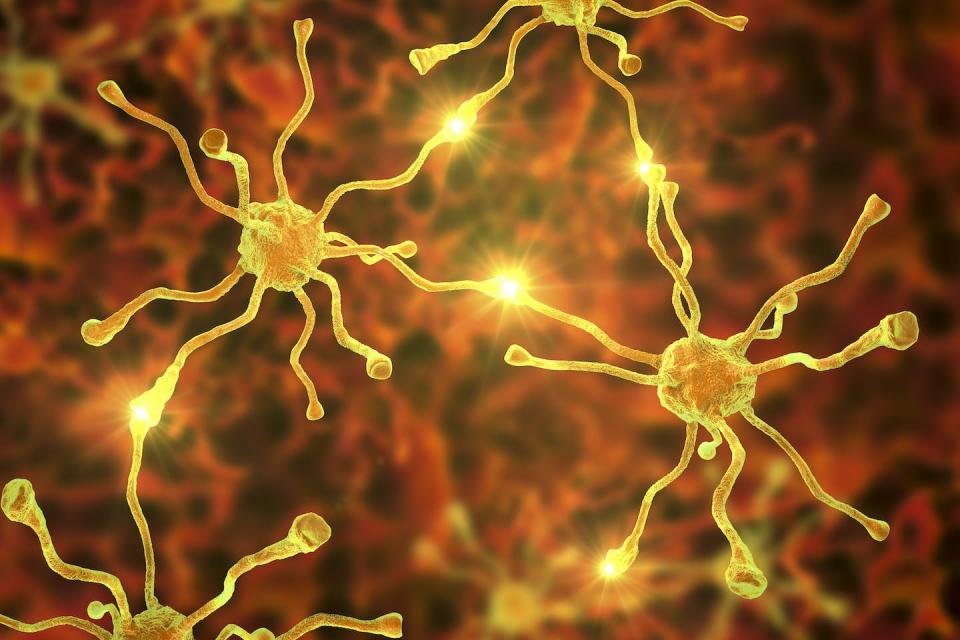 Las investigaciones sugieren que la muerte de neuronas motoras que causa la EMN puede deberse a alteraciones en las conexiones entre sinapsis. <a href="https://www.shutterstock.com/image-illustration/neuronal-synapses-network-neurons-brain-cells-579347665" rel="nofollow noopener" target="_blank" data-ylk="slk:Shutterstock/Kateryna Kon;elm:context_link;itc:0;sec:content-canvas" class="link ">Shutterstock/Kateryna Kon</a>