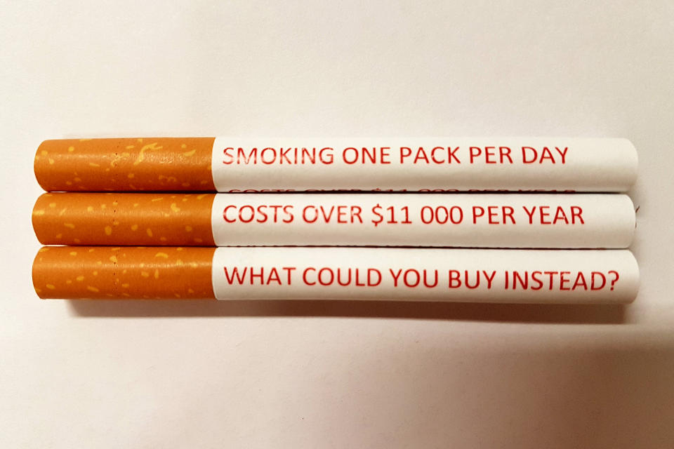 A new Queensland study has recommended individual cigarettes be printed with warnings. Source: AAP