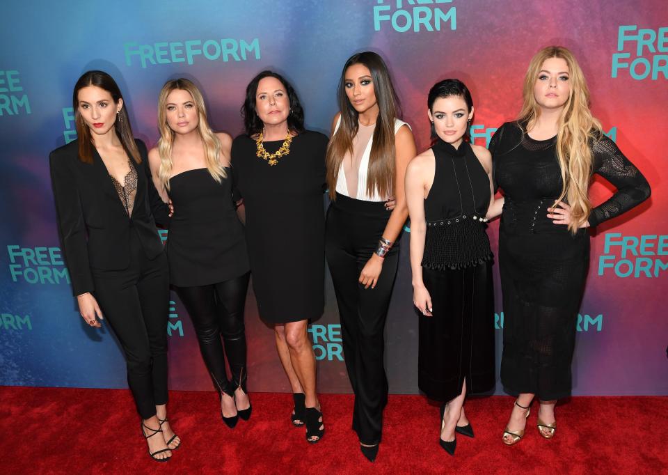<p>With season 7b of <em>Pretty Little Liars</em> now underway, we're preparing ourselves to say a tear-filled goodbye to the show — not to mention finally get <a rel="nofollow noopener" href="http://www.teenvogue.com/gallery/pretty-little-liars-unanswered-questions?mbid=synd_yahooentertainment" target="_blank" data-ylk="slk:all of our questions answered;elm:context_link;itc:0;sec:content-canvas" class="link ">all of our questions answered</a> (who killed Jessica DiLaurentis? And who is Uber A?!). As hard as it is for us to say goodbye to the twisted residents of Rosewood, it's definitely even tougher for the actresses who play on-screen BFFs (and are just as close IRL). While the girls temporarily went their separate ways after shooting wrapped, they're all reunited again to promote the final episodes. And last night, they continued their process of saying goodbye to the show in the best way, by <em>slaying</em> the red carpet together.</p><p><a rel="nofollow noopener" href="http://www.teenvogue.com/tag/lucy-hale?mbid=synd_yahooentertainment" target="_blank" data-ylk="slk:Lucy Hale;elm:context_link;itc:0;sec:content-canvas" class="link ">Lucy Hale</a>, <a rel="nofollow noopener" href="http://www.teenvogue.com/tag/shay-mitchell?mbid=synd_yahooentertainment" target="_blank" data-ylk="slk:Shay Mitchell;elm:context_link;itc:0;sec:content-canvas" class="link ">Shay Mitchell</a>, <a rel="nofollow noopener" href="http://www.teenvogue.com/tag/ashley-benson?mbid=synd_yahooentertainment" target="_blank" data-ylk="slk:Ashley Benson;elm:context_link;itc:0;sec:content-canvas" class="link ">Ashley Benson</a>, <a rel="nofollow noopener" href="http://www.teenvogue.com/tag/troian-bellisario?mbid=synd_yahooentertainment" target="_blank" data-ylk="slk:Troian Bellisario;elm:context_link;itc:0;sec:content-canvas" class="link ">Troian Bellisario</a>, and <a rel="nofollow noopener" href="http://www.teenvogue.com/tag/sasha-pieterse?mbid=synd_yahooentertainment" target="_blank" data-ylk="slk:Sasha Pieterse;elm:context_link;itc:0;sec:content-canvas" class="link ">Sasha Pieterse</a> arrived at the Freeform event and instantly dialed up the glam. While most of the actresses stayed true to their signature beauty styles, each included little touches that made their hair and makeup combos truly head-turning. Shay and Ashley both added extensions to their 'dos, Shay lengthening her already long hair to Rapunzel proportions and Ashley transforming her super-short bob into a mermaid mane. Sasha also joined the long hair club with flowing, bright blonde waves. And Troian ditched her signature beach waves (which Shay taught her how to do) for the sleekest, shiniest finish. Meanwhile, Lucy abandoned her usual pairing of tousled texture and long lashes for a slicked-back, straight-out-of-the-shower style and the sparkliest black cat eye. Looks like the Liars are all bringing their glam A-game to their final appearances together, and we're HERE for it.</p><p><b>Related:</b> <a rel="nofollow noopener" href="http://www.teenvogue.com/gallery/pretty-little-liars-best-red-carpet-beauty-looks?mbid=synd_yahooentertainment" target="_blank" data-ylk="slk:You Won’t Believe How Much the Pretty Little Liars Cast Has Changed Over the Years;elm:context_link;itc:0;sec:content-canvas" class="link ">You Won’t Believe How Much the <em>Pretty Little Liars</em> Cast Has Changed Over the Years</a></p>