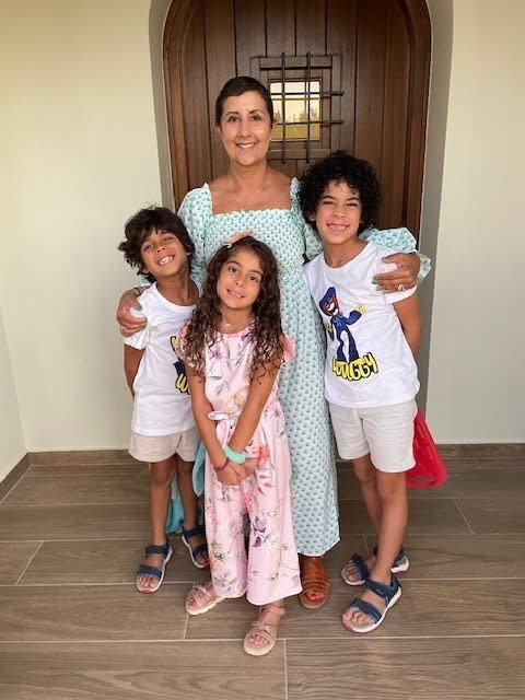 Esther Shoebridge  with her grandchildren Lula, Oxford and Espen. (Myeloma UK/SWNS)