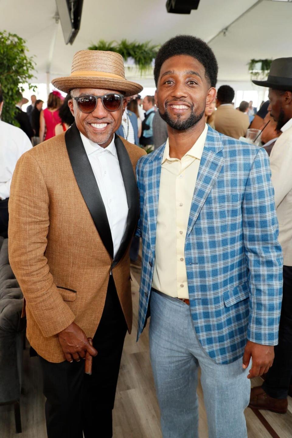 BALTIMORE, MARYLAND – MAY 21: Kevin Liles and Mayor Brandon Scott attends Preakness 147 in the 1/ST Chalet hosted by 1/ST at Pimlico Race Course on May 21, 2022 in Baltimore, Maryland. (Photo by Paul Morigi/Getty Images for 1/ST)