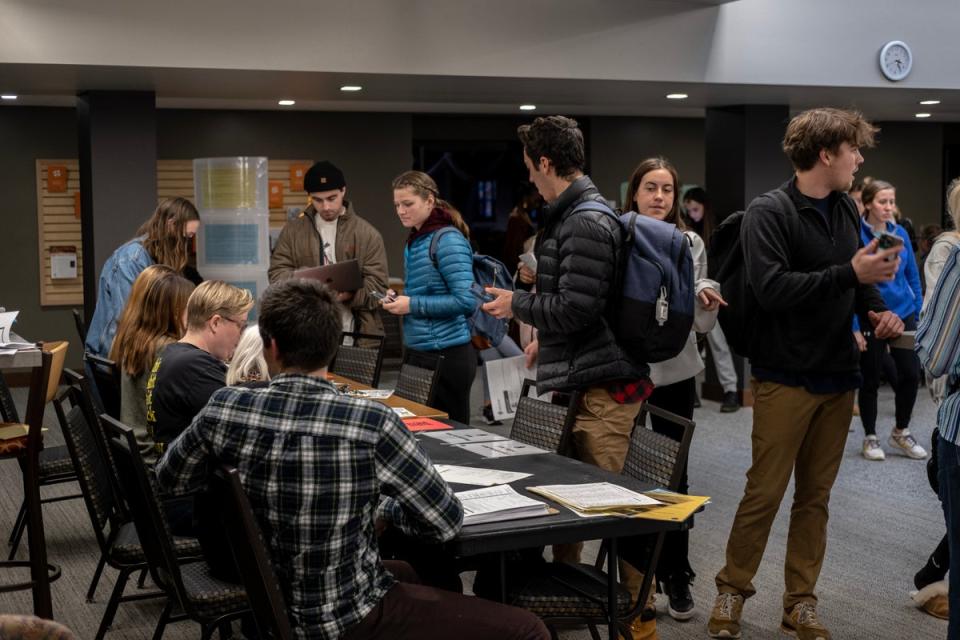 Voters arrive to cast their ballots at the Bethel Lutheran Church on November 8, 2022 in Madison, Wisconsin. After months of candidates campaigning, Americans are voting in the midterm elections to decide close races across the nation. (Photo by Jim Vondruska/Getty Images) (Getty Images)