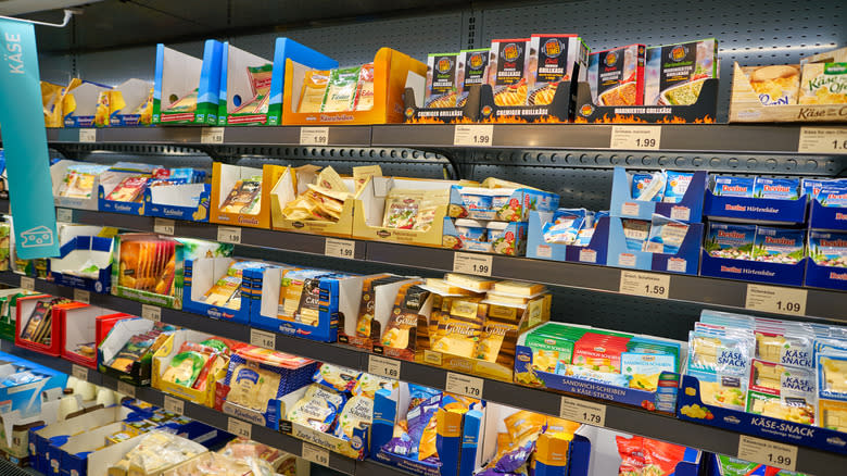 dairy products on Aldi shelf