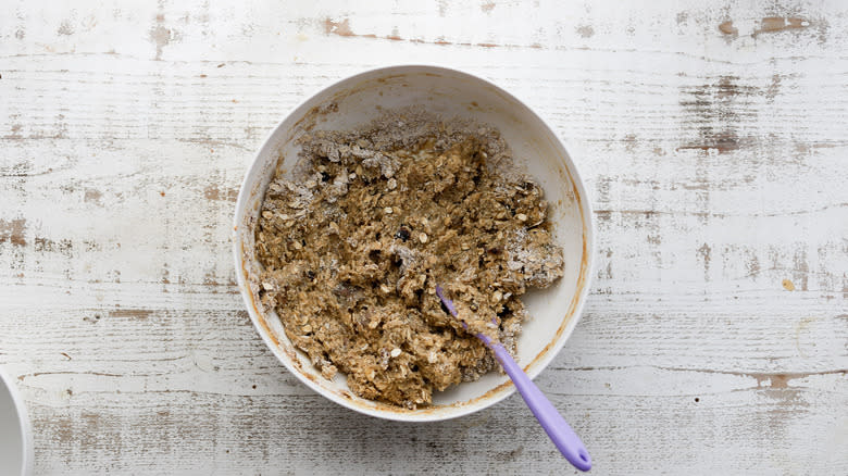 Baked oatmeal batter in bowl