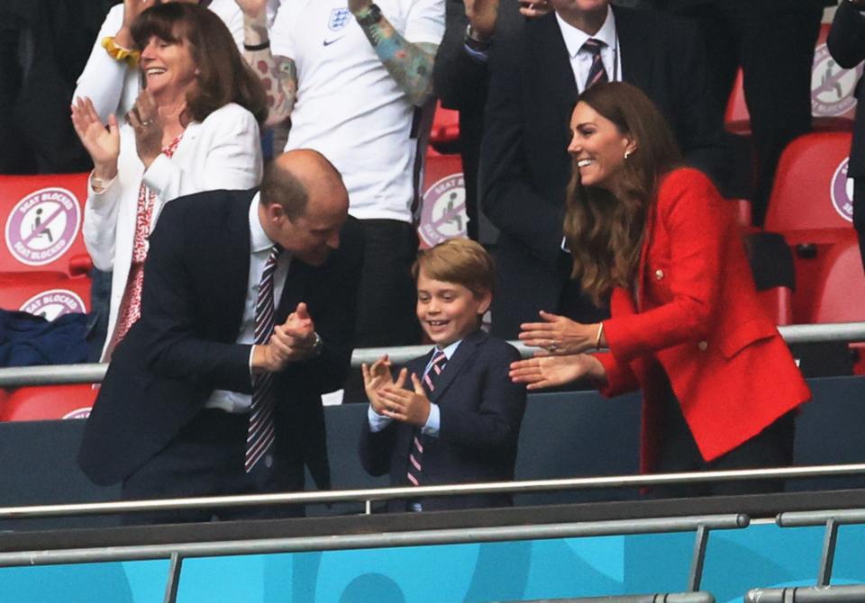 The Duke and Duchess of Cambridge with son George at Tuesday’s game at Wembley. (Pool via REUTERS)