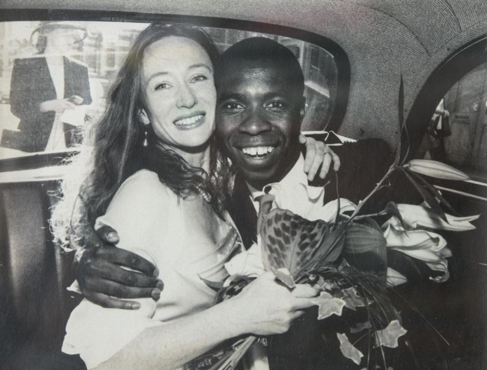 Clive Myrie and his wife, Catherine, on their wedding day