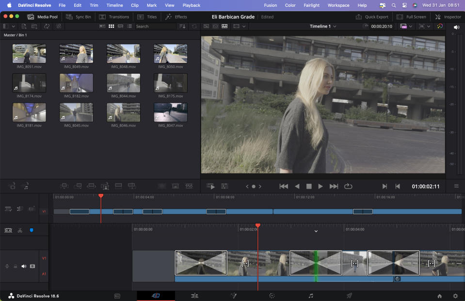 Screenshots from video editing app DaVinci Resolve 18.6