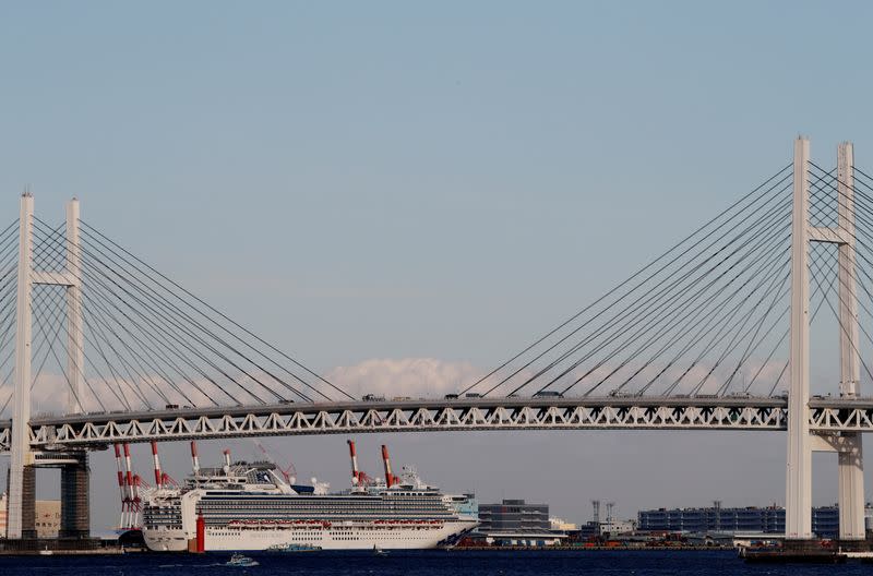 The cruise ship Diamond Princess which anchored at Daikoku Pier Cruise Terminal is pictured in Yokohama