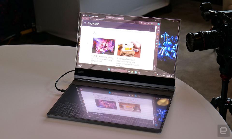 <p>In-person photos of Lenovo's new concept device -- Project Crystal -- which the company claims is the world's first laptop with a transparent micro LED display.</p>
