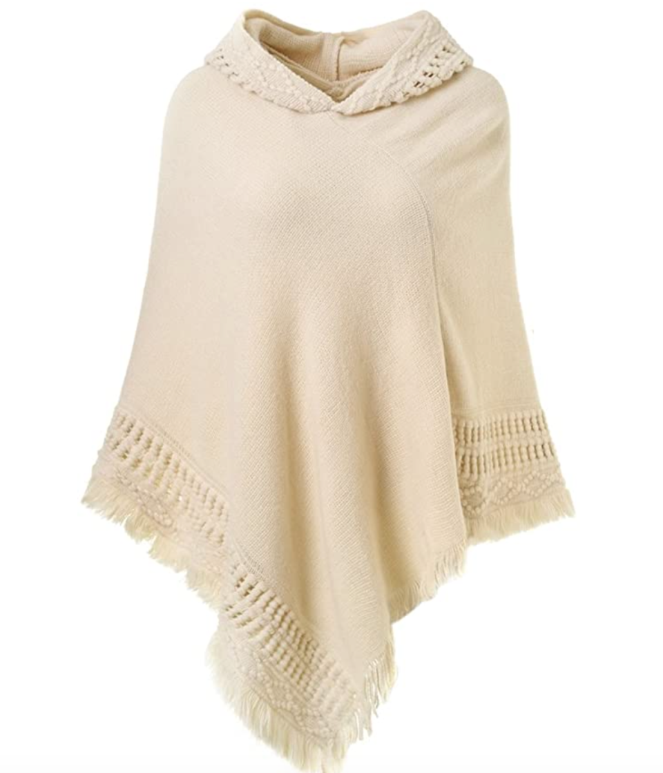 Ferand Hooded Crochet Poncho in Beige (Photo via Amazon)