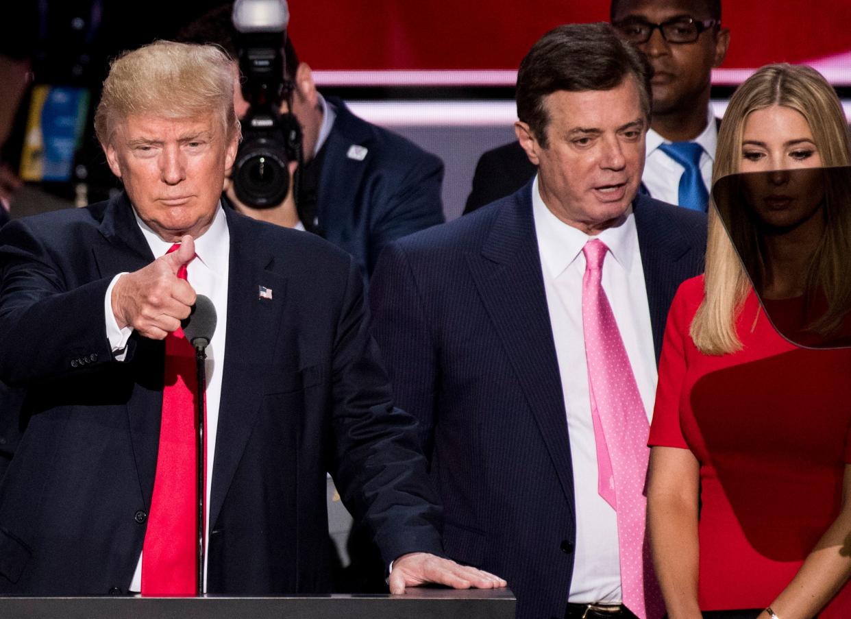 Then-GOP candidate Donald Trump with his campaign manager, Paul Manafort, who received a presidential pardon several years later. (Photo: Bill Clark/CQ Roll Call via Getty Images)