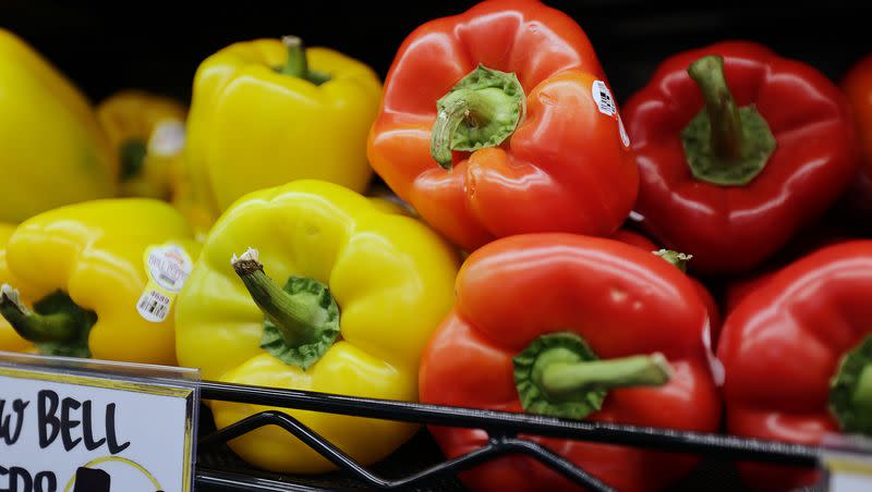 Peppers sit on shelves at Trader Joe’s in Draper as the store opens for business on March 3, 2023.