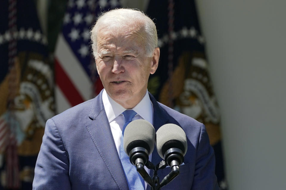 President Joe Biden speaks at an event on lowering the cost of high-speed internet in the Rose Garden of the White House, Monday, May 9, 2022, in Washington. (AP Photo/Manuel Balce Ceneta)