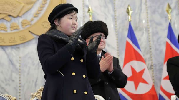 PHOTO: In this Feb. 8, 2023 file photo provided by the North Korean government, the daughter, reportedly named Kim Ju Ae, of North Korean leader Kim Jong Un in Pyongyang, North Korea. (Korean Central News Agency/Korea News Service via AP, FILE)