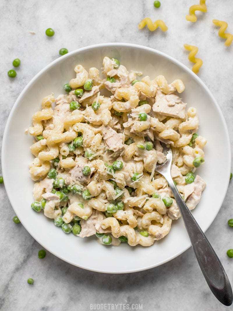 Creamy Tuna Pasta with Peas and Parmesan from Budget Bytes