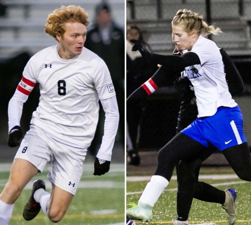 Conemaugh Township senior Dylan Giffin, left, and Windber senior Riley Brubaker earned Pennsylvania Soccer Coaches Association all-state honors.