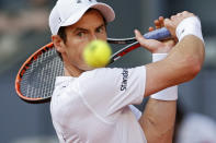 <p>Andy Murray from Britain watches the ball as he returns it to Marius Copil from Romania during a Madrid Open tennis tournament match in Madrid, Spain, May 9, 2017. Murray won 6-4 and 6-3. (Photo: Francisco Seco/AP) </p>