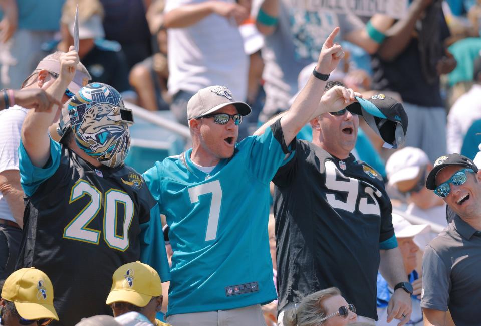 Jaguars fans cheer the team on during the opening game of the season on Sept. 8, 2019, the last time the Kansas City Chiefs played in Jacksonville.