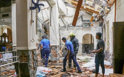 An inside view of the St. Anthony's Shrine after the explosion hit St Anthony's Church in Kochchikade - Credit: Chamila Karunarathne/Anadolu Agency/Getty Images