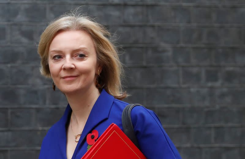 Britain's International Trade Secretary Liz Truss is seen outside Downing Street in London