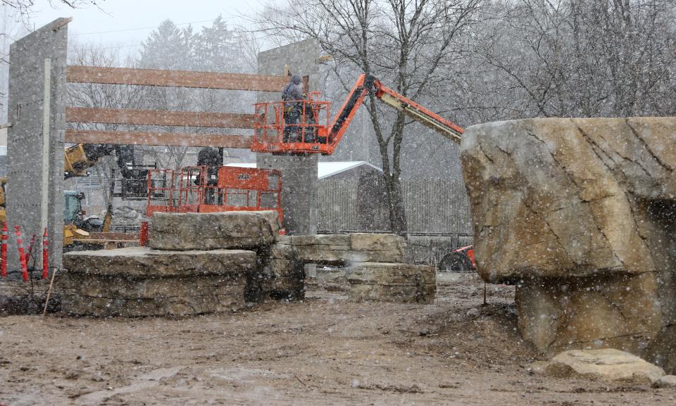 Work resumes on the new lion exhibit Wednesday, March 29, 2023, at the Potawatomi Zoo. Officials said the lions for the space are expected to arrive at the zoo in May and will be on display after a quarantine period sometime in June. The zoo opens for the season on Friday in South Bend.