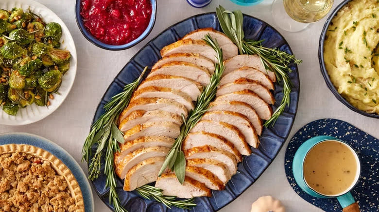 Roast turkey breast and sides