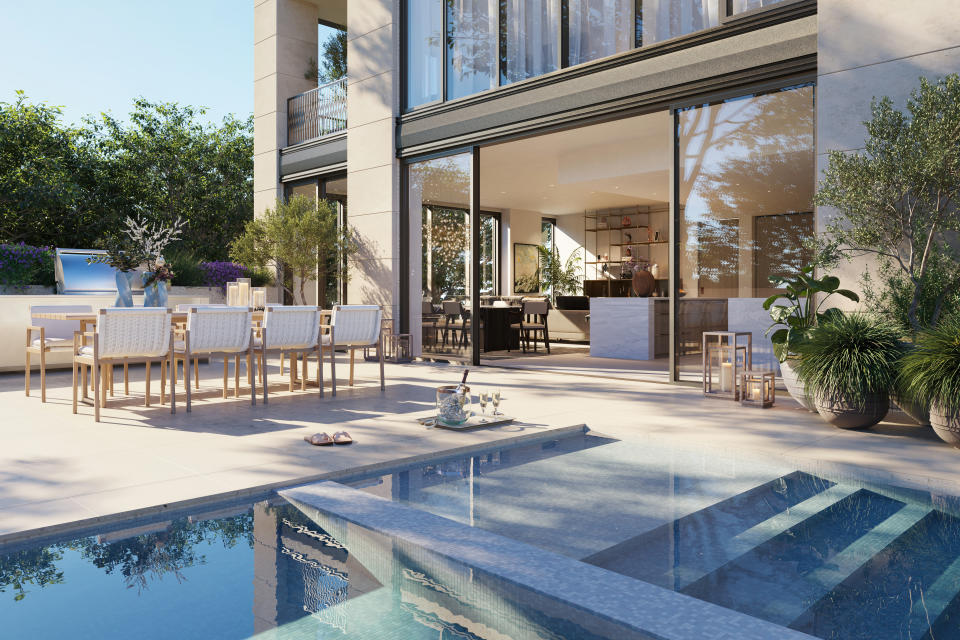 Private terrace at one of the condos at Rosewood Residences Beverly Hills.