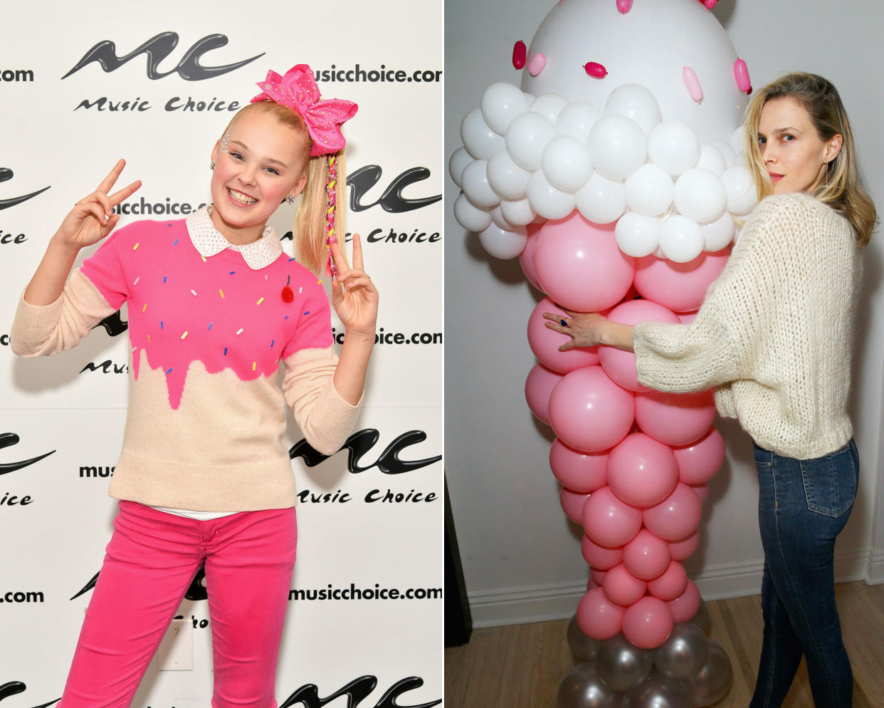 Tänzerin JoJo Siwa (l.) und Schauspielerin Sara Foster zeigen ihre Pullover-Styles. (Bild: Getty Images)