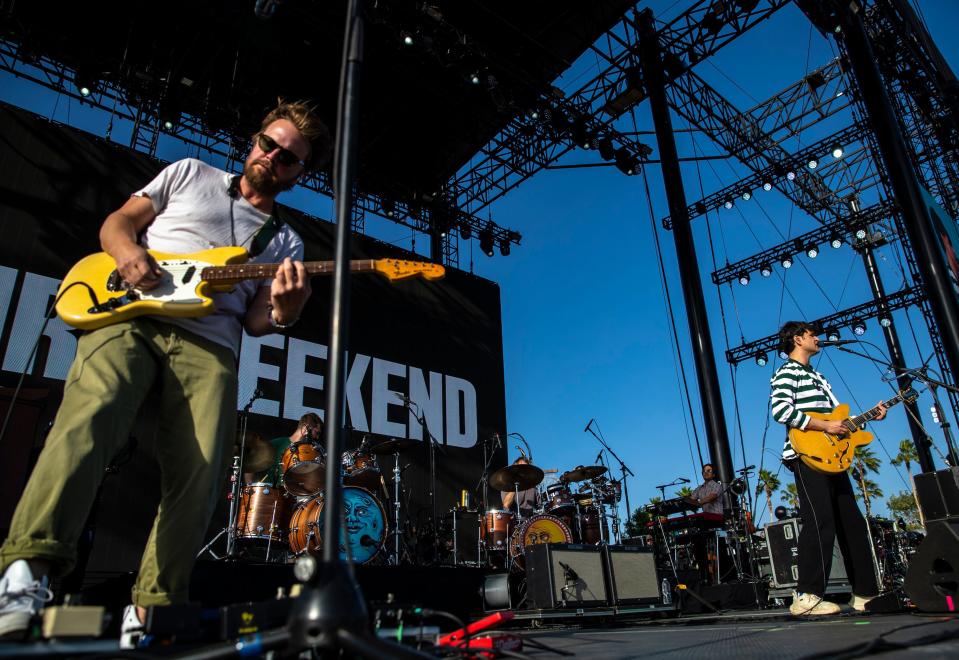 Vampire Weekend performs at the Outdoor Theatre during the Coachella Valley Music and Arts Festival in Indio, Calif., Saturday, April 13, 2024.