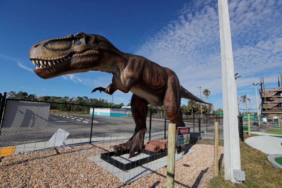 Cape CoralÕs Gator MikeÕs Family Fun Park opened Dinosaur Falls Mini Golf, an Orlando-style tourist attraction on Dec. 29, 2022. It features 19 holes of golf; nine moving, roaring animatronic dinosaurs; three waterfalls; and a 30-foot ÒvolcanoÓ spewing fireballs into the sky. 