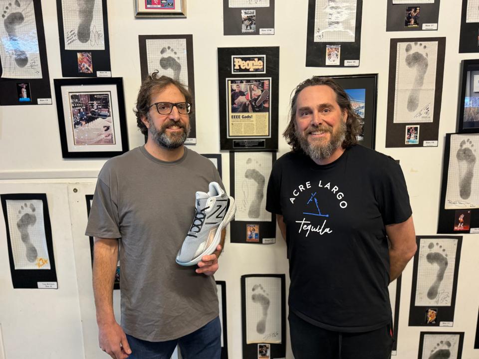 Zac Longaker (left) and Seth Longaker (right), owners of Oddball Shoe Company. The Portland, Oregon company sells shoes in larger sizes.